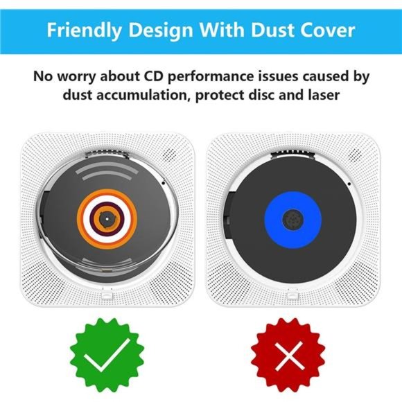 Portable CD Player, Upgrade Wall Mount CD Player,Bluetooth Home Audio with Cover - Picture 6 of 7